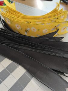 ribbon tails for a bee hive wreath in yellow and black